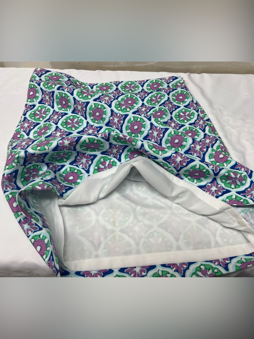 Talbots Blue, Green & Purple Floral Geometric Mini Lining Skirt Size 6 - Picture 6 of 11